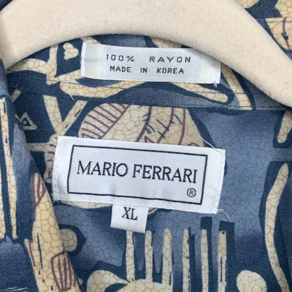 Vintage Mario Ferrari Men's Blue Rayon Short Sleeve Beach Hawaiian Shirt Size XL - Picture 3 of 6
